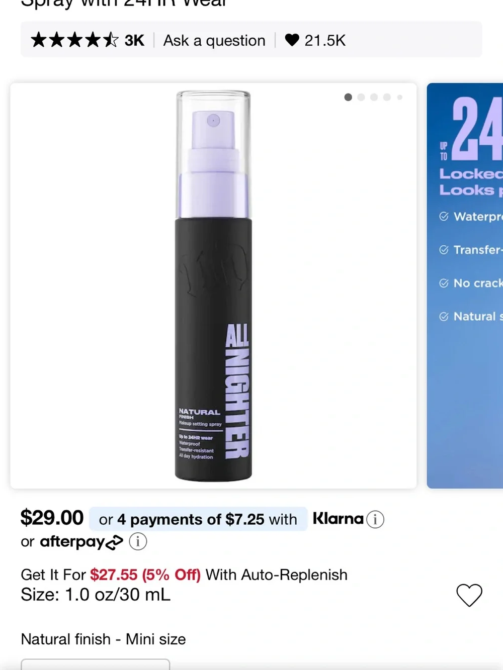 Urban Decay All Nighter Makeup Setting Spray — Natural Finish